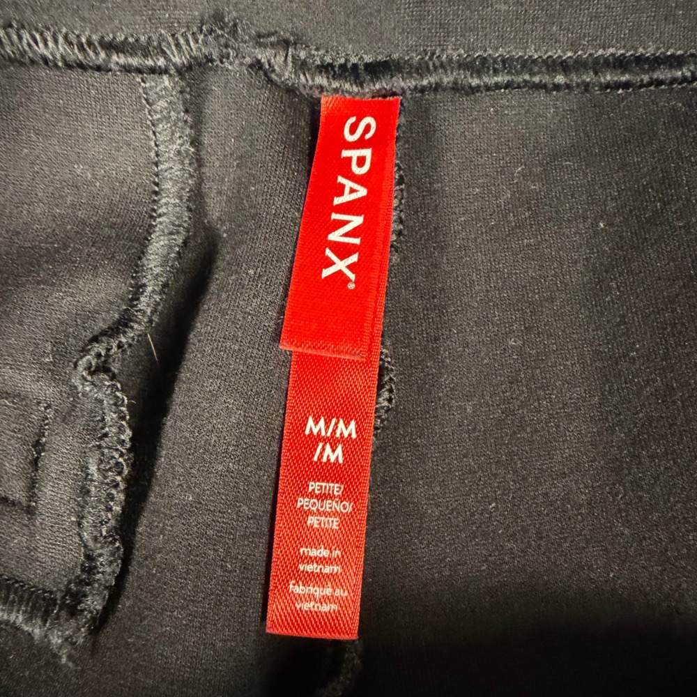 Spanx The Perfect Pant Women Medium Petite Black Wide Leg Pull On Ponte Trousers - Picture 2 of 10